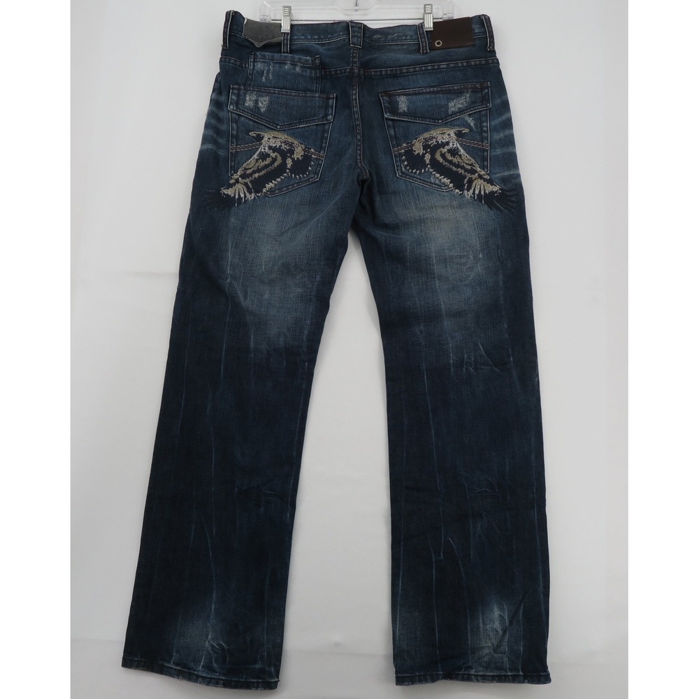 Armani Exchange J101R Relaxed Bootcut Jeans Mens 36L Dark Wash Eagle Embroidery